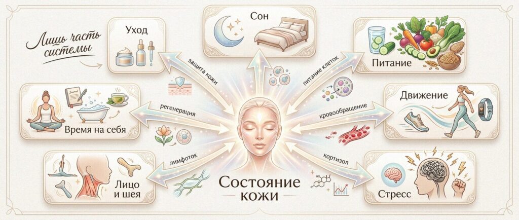 состояние кожи от чего зависит, на схеме подробно указаны причины